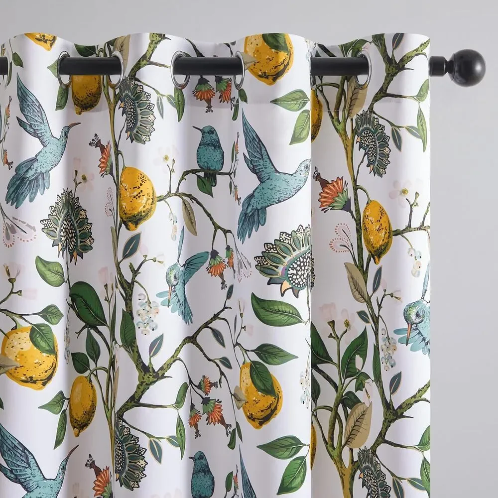 New TOPFINEL White Blue Hummingbird Farmhouse Grommet Curtain | 82x52